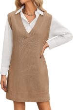 Zeagoo Women's Oversized Sweater Vest Dress V Neck Knit Pullover Sweater Vest Sleeveless Sweater Loose Casual Vest Dress