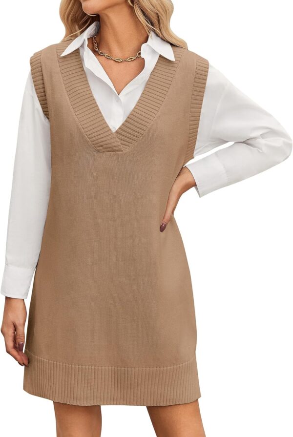 Zeagoo Women's Oversized Sweater Vest Dress V Neck Knit Pullover Sweater Vest Sleeveless Sweater Loose Casual Vest Dress