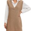 Zeagoo Women's Oversized Sweater Vest Dress V Neck Knit Pullover Sweater Vest Sleeveless Sweater Loose Casual Vest Dress