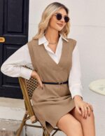 Zeagoo Women's Oversized Sweater Vest Dress V Neck Knit Pullover Sweater Vest Sleeveless Sweater Loose Casual Vest Dress