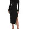 ZESICA Women's 2024 Ribbed Knit Dress Long Sleeve Mock Neck Slim Fit Side Slit Fall Elegant Sweater Dresses