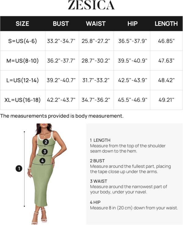 ZESICA Women's Summer Knitted Bodycon Midi Dress 2024 Casual Sleeveless Square Neck Side Slit Vacation Long Dresses