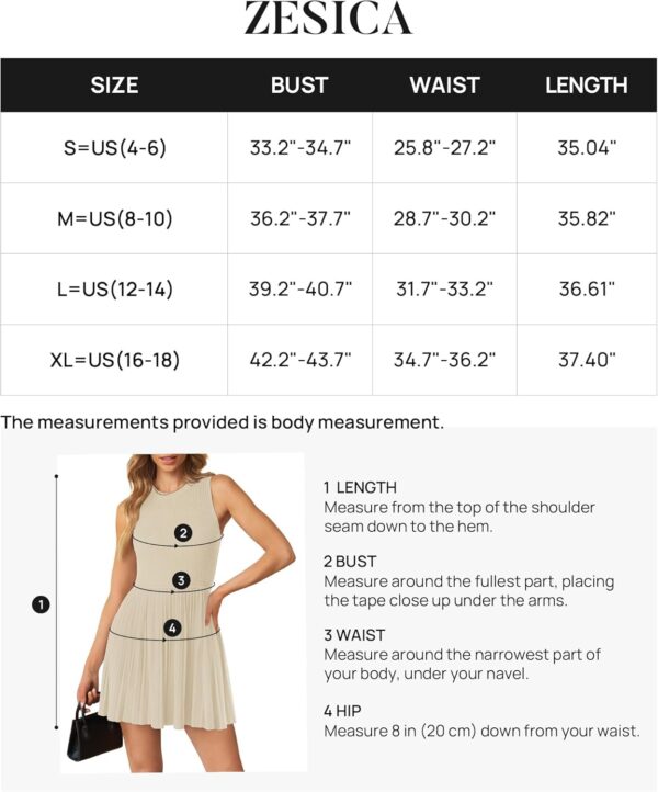 ZESICA Women's Summer Sleeveless Mini Dress 2024 Crewneck Knit A Line Pleated Swing Casual Basic Short Dress