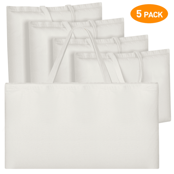 5 Pack Canvas Tote Bags, 21"x15" Natural Cotton Tote Bags with Top Zipper Closure, 10oz Lightweight Blank Bulk Cloth bags, Reusable Grocery Shopping Cloth Bag for DIY, Grocery...