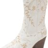 ANJOUFEMME Western Women's Cowboy Cowgirl Boots,Embroidered Round-toe Mid-calf Boots