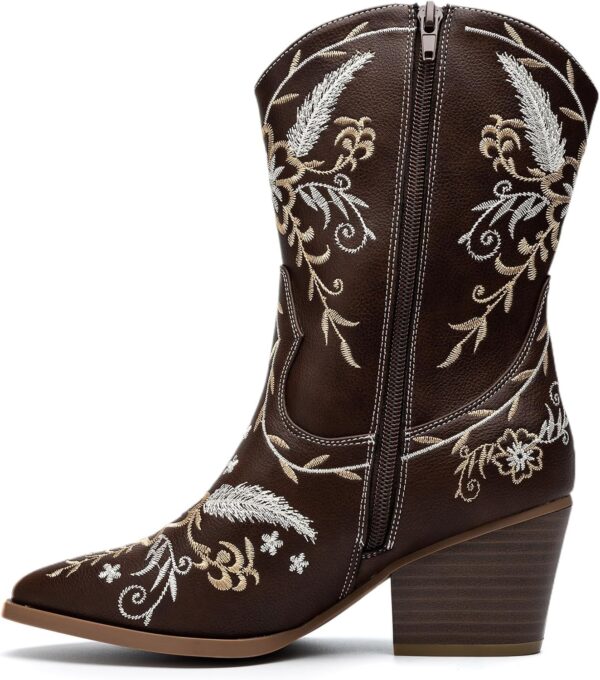 ANJOUFEMME Western Women's Cowboy Cowgirl Boots,Embroidered Round-toe Mid-calf Boots