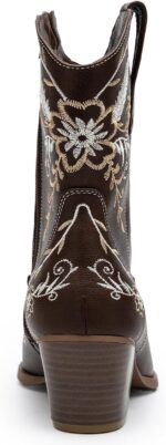 ANJOUFEMME Western Women's Cowboy Cowgirl Boots,Embroidered Round-toe Mid-calf Boots