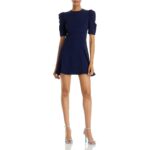 Aqua Womens Navy Puff Sleeve Short Fit & Flare Mini Dress M BHFO 0530