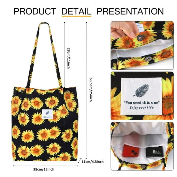 Ayieyill Corduroy Tote Bag for Women Girl Canvas Shoulder Cord Purse with Inner Pocket (Sunflowers)