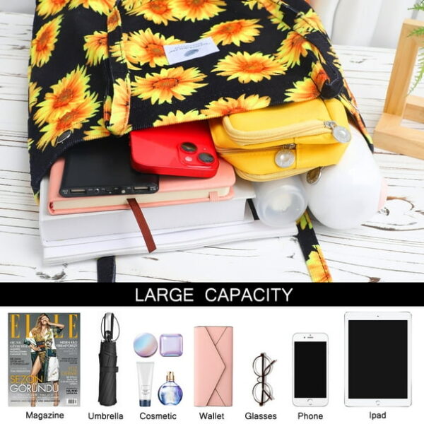 Ayieyill Corduroy Tote Bag for Women Girl Canvas Shoulder Cord Purse with Inner Pocket (Sunflowers)