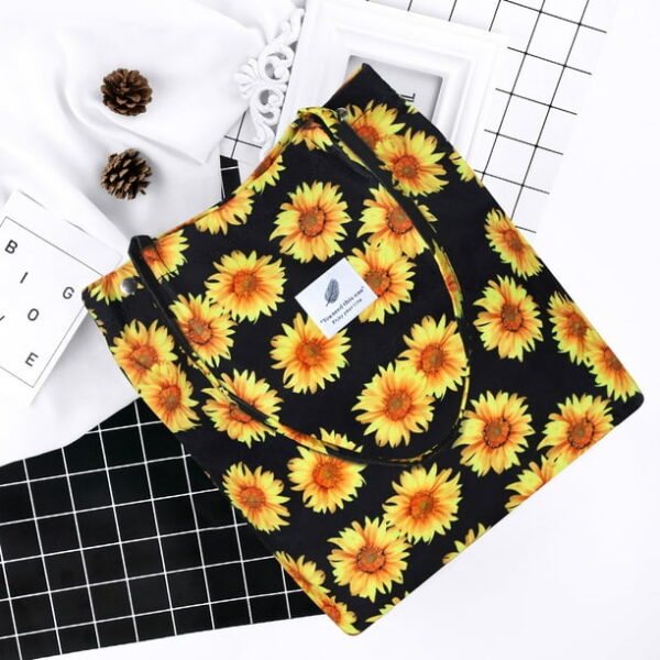 Ayieyill Corduroy Tote Bag for Women Girl Canvas Shoulder Cord Purse with Inner Pocket (Sunflowers)