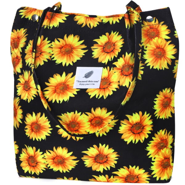 Ayieyill Corduroy Tote Bag for Women Girl Canvas Shoulder Cord Purse with Inner Pocket (Sunflowers)