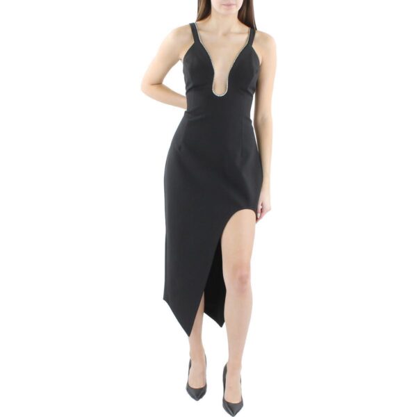 BCBGMAXAZRIA Womens Black Embellished Midi Cocktail And Party Dress 14 BHFO 2359