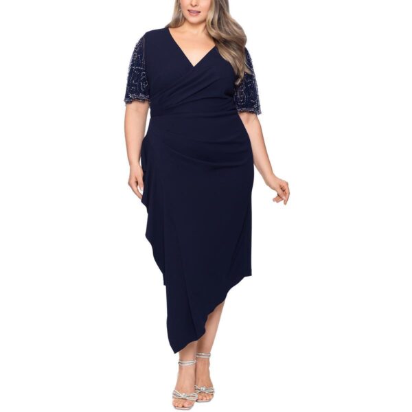 Betsy & Adam Womens Ruched Asymmetrical V-Neck Sheath Dress Plus BHFO 2467