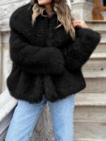 Cicy Bell Womens Faux Fur Coat Winter Shaggy Casual Oversized Lapel Jackets Warm Fuzzy Outerwear