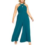 City Chic Womens Harper Blue Keyhole Halter Jumpsuit Plus 22 M BHFO 4237