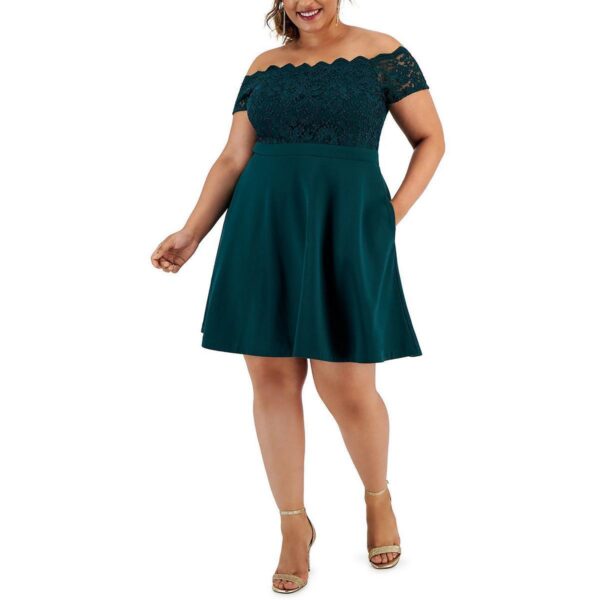 City Studio Womens Green Lace Trim Mini Fit & Flare Dress Plus 18W BHFO 7622