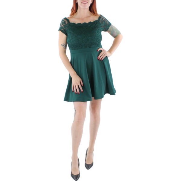 City Studios Womens Green Crepe Mini Fit & Flare Dress Juniors 5 BHFO 6166