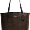 COACH WOMENS City Tote In Signature Canvas (Brown Black)