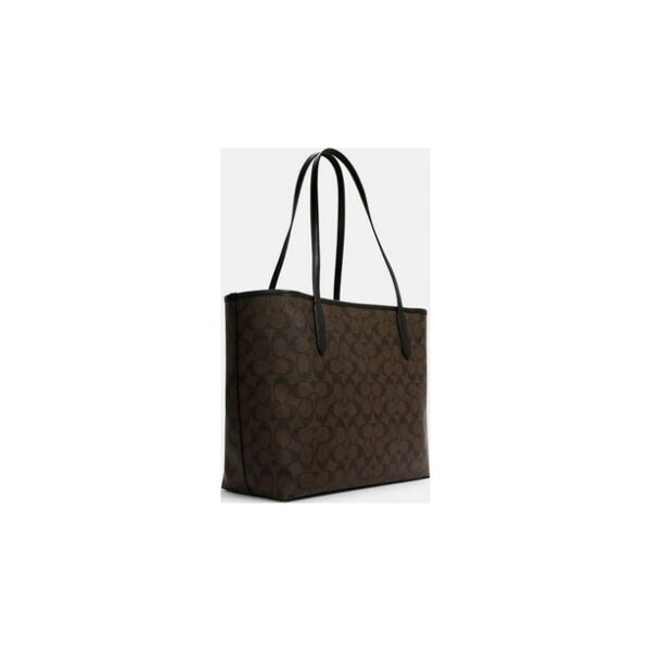 COACH WOMENS City Tote In Signature Canvas (Brown Black)