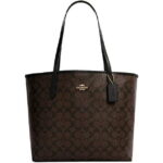 COACH WOMENS City Tote In Signature Canvas (Brown Black)