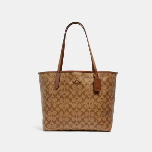 COACH WOMENS City Tote In Signature Canvas (Brown Black)