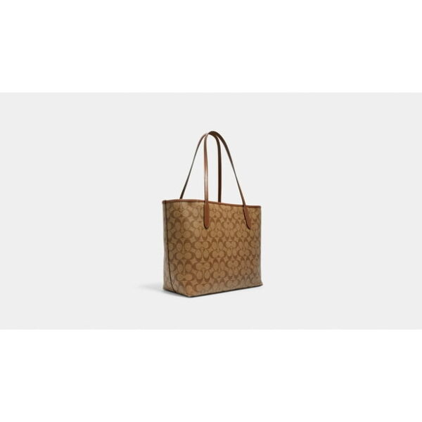 COACH WOMENS City Tote In Signature Canvas (Brown Black)