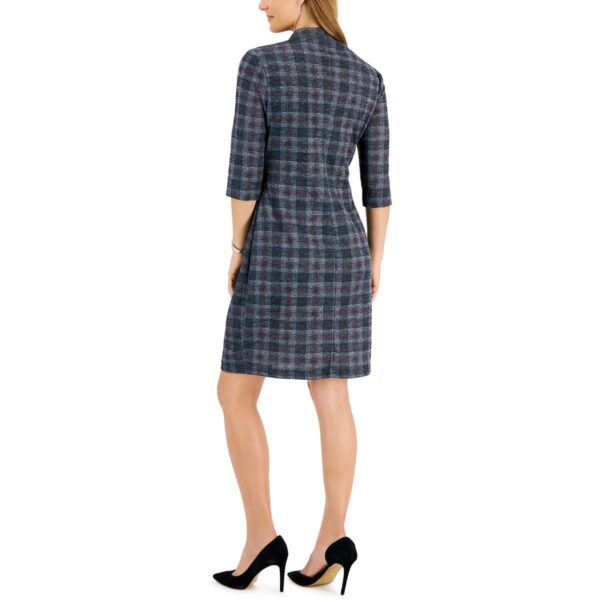 Connected Apparel Womens Blue Knit Plaid Work Sheath Dress 6 BHFO 7851