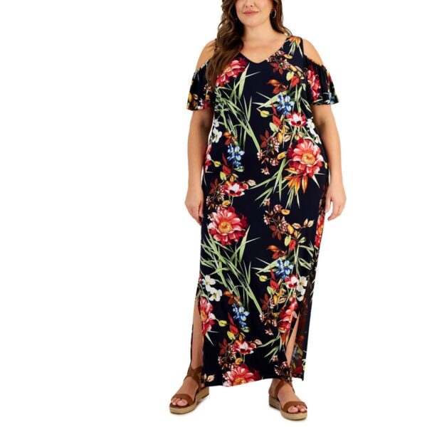 Connected Apparel Womens Navy Floral Print Maxi Dress Plus 16W BHFO 3151