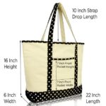 DALIX 22" Shopping Tote Bag in Heavy Cotton Canvas (Zippered Top) Black Star