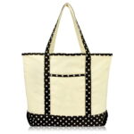 DALIX 22" Shopping Tote Bag in Heavy Cotton Canvas (Zippered Top) Black Star