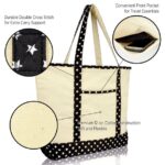 DALIX 22" Shopping Tote Bag in Heavy Cotton Canvas (Zippered Top) Black Star