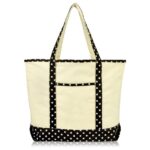 DALIX 22" Shopping Tote Bag in Heavy Cotton Canvas (Zippered Top) Black Star