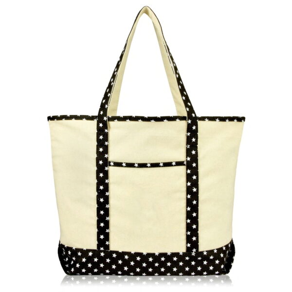 DALIX 22" Shopping Tote Bag in Heavy Cotton Canvas (Zippered Top) Black Star