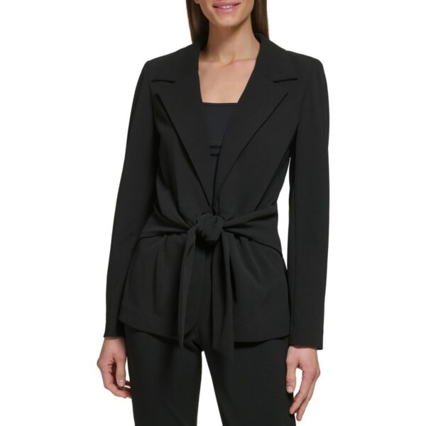 DKNY Womens Black Peak Lapel Tie Front Work Suit Jacket Blazer 4 BHFO 3830