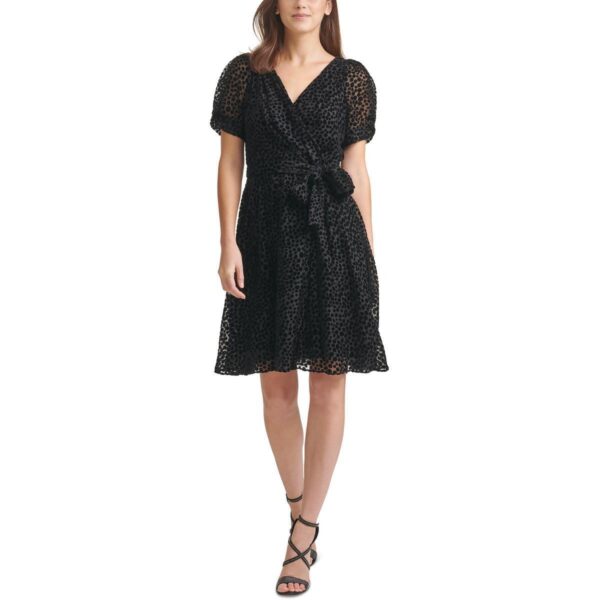 DKNY Womens Black Velvet Burnout Knee-Length Wrap Dress 10 BHFO 8470