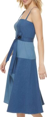 DKNY Women's Sleeveless Denim Patchwork Belted Dress