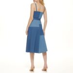 DKNY Women's Sleeveless Denim Patchwork Belted Dress