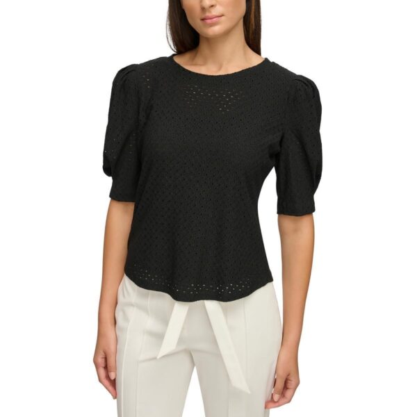 Donna Karan Womens Black Solid Knit Blouse Shirt S BHFO 4307