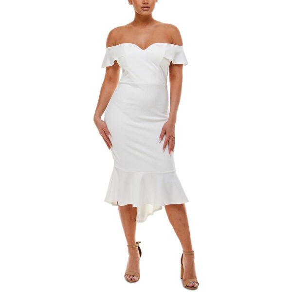 Emerald Sundae Womens Ivory Off-The-Shoulder Midi Dress Juniors XXS BHFO 2535