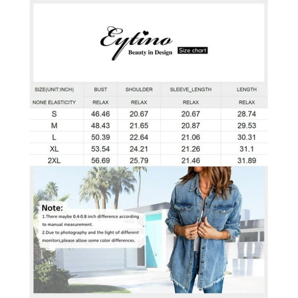 Eytino Plus Size Denim Jackets for Women Long Sleeve Oversized Loose Jean Coat Sky Blue XL Female