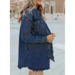 Eytino Women's Boyfriend Denim Jackets Long Sleeve Loose Jean Coats Blue L Female