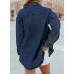 Eytino Women's Boyfriend Denim Jackets Long Sleeve Loose Jean Coats Blue L Female