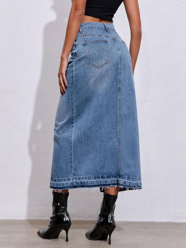 Fisoew Women's Long Denim Maxi Skirts High Waisted Frayed Hem Western Split Jean Skirt Streetwear