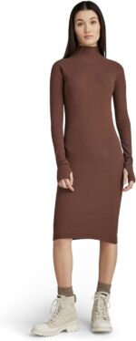 G-STAR Women's Engineered Rib Mock Neck Long Sleeve Dress