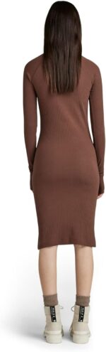 G-STAR Women's Engineered Rib Mock Neck Long Sleeve Dress