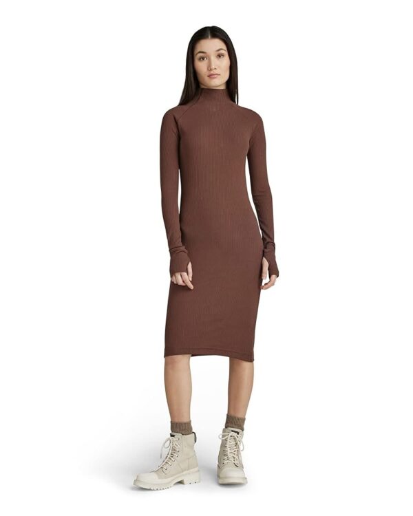 G-STAR Women's Engineered Rib Mock Neck Long Sleeve Dress