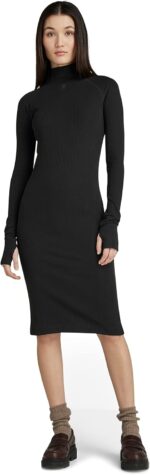 G-STAR Women's Engineered Rib Mock Neck Long Sleeve Dress