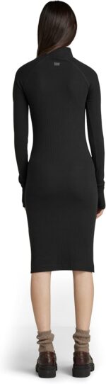 G-STAR Women's Engineered Rib Mock Neck Long Sleeve Dress