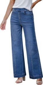 GRAPENT Pull On Womens Jeans Baggy Stretchy High Waisted Denim Wide Leg Trouser Pants Trendy Front Seam 90s Loose Jean